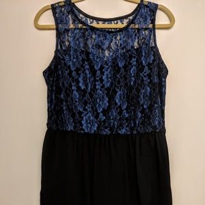 Blue Lace Sleeveless Knee Length Dress